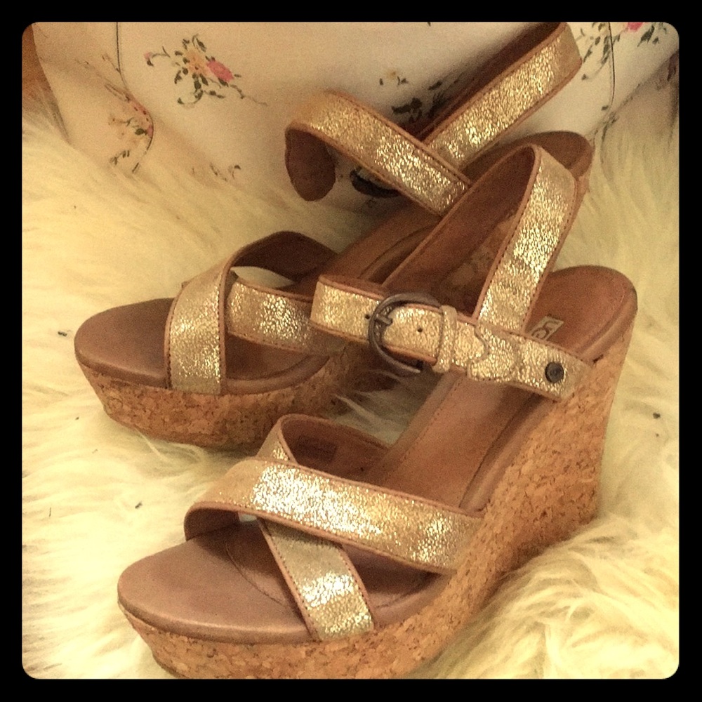 Gold wedge heels